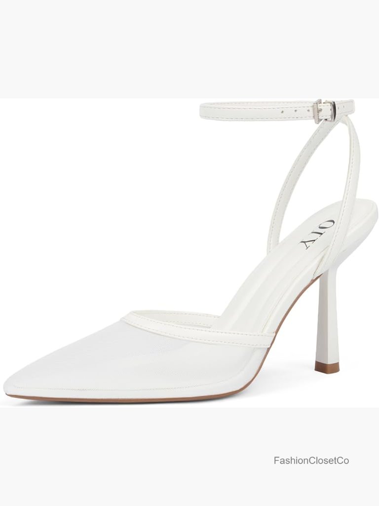 Closed Toe Ankle Strap Stiletto Heels Women Pointed Toe Wedding Dress Pumps